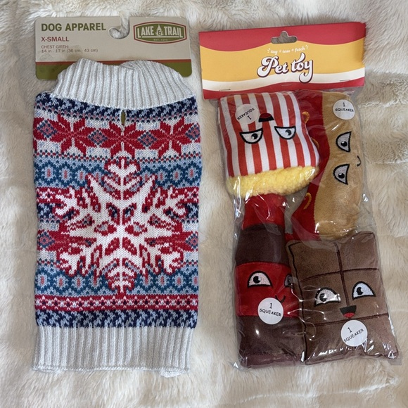 Puppy Dog Knit Sweater Snowflake Pet Clothing Winter Photo 4 Pc Movie Chew Toys - Picture 10 of 10